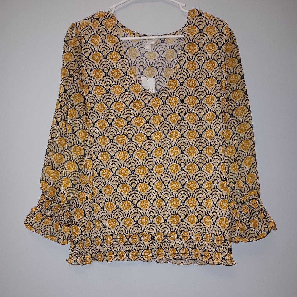 Cato Yellow and Black Patterned Women's Top L